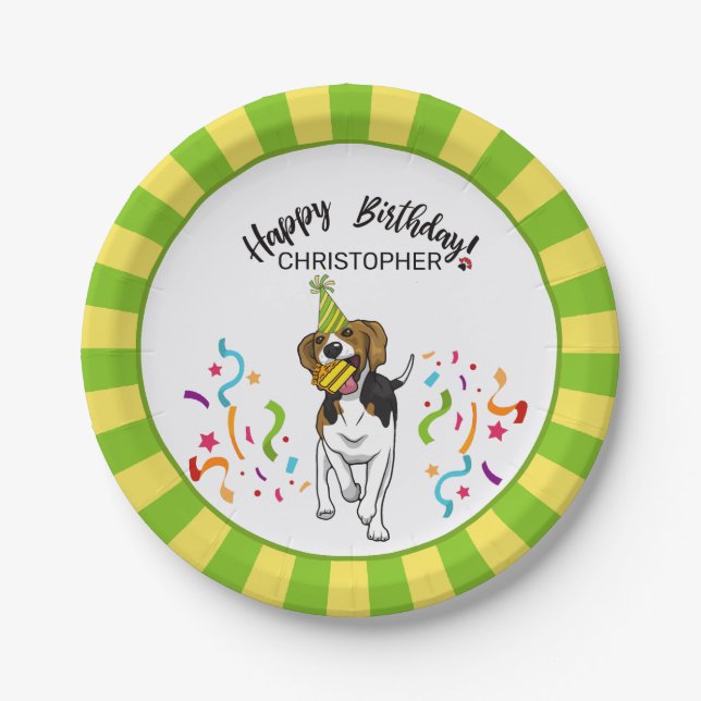 Happy Birthday with Your Beagle Dog Buddy Party Paper Plates (Front)