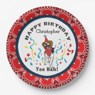 Happy Birthday with Your Beagle in Red Bandana Paper Plates