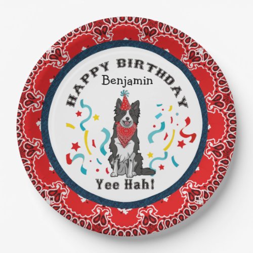 Happy Birthday with Your Border Collie Red Bandana Paper Plates