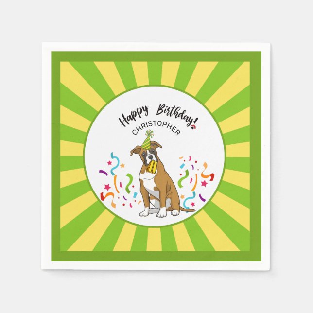 Happy Birthday with Your Boxer Dog Buddy Party Napkins (Front)
