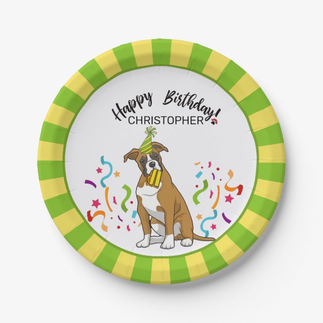Happy Birthday with Your Boxer Dog  Party Paper Plates (Front)