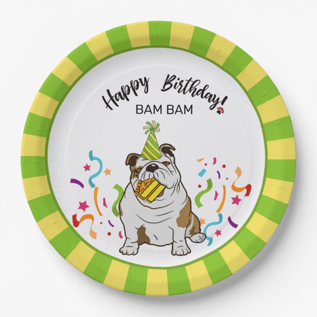 Happy Birthday with Your Bulldog Bam Bam Dog Party Paper Plates (Front)