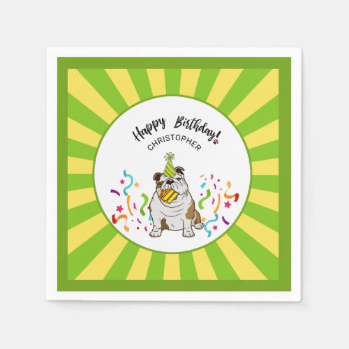 Happy Birthday with Your Bulldog Dog Buddy Party Napkins