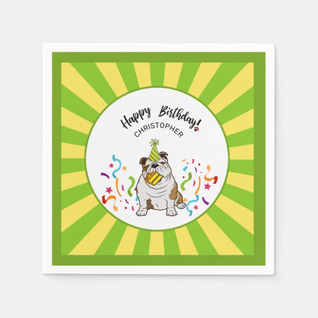 Happy Birthday with Your Bulldog Dog Buddy Party Napkins (Front)