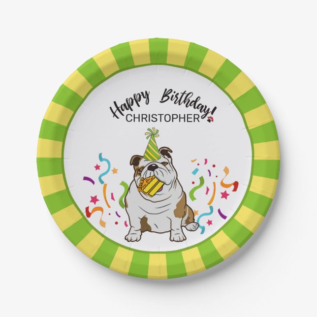 Happy Birthday with Your Bulldog Dog  Party Paper Plates (Front)