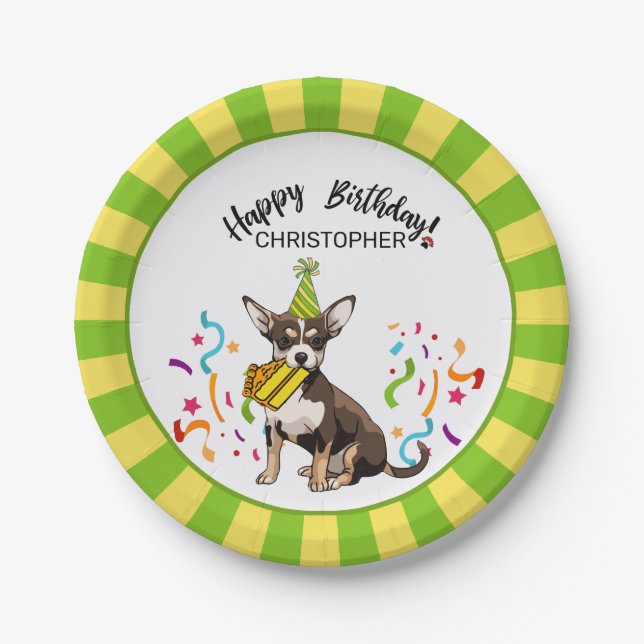 Happy Birthday with Your Chihuahia Dog  Party Paper Plates (Front)