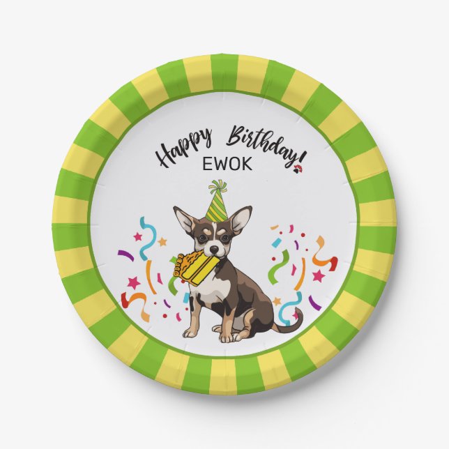 Happy Birthday with Your Chihuahia EWOK Dog  Party Paper Plates (Front)
