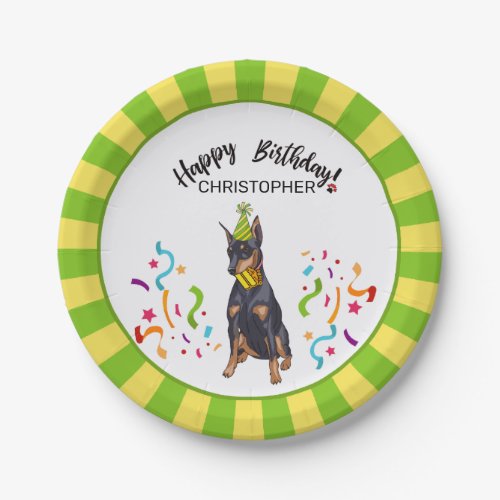 Happy Birthday with Your Doberman Dog  Party Paper Plates
