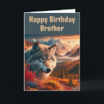 Happy Birthday Wolf at Sunset  Card<br><div class="desc">Here is the perfect birthday card for men. The card has an inside greeting, that you may change to your own text. This card was created from an AI generated image of scenic fall season with mountain range and a gray wolf. Buy this card for your brother or edit the...</div>