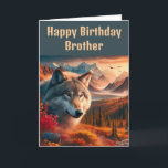 Happy Birthday Wolf at Sunset  Card<br><div class="desc">Here is the perfect birthday card for men. The card has an inside greeting, that you may change to your own text. This card was created from an AI generated image of scenic fall season with mountain range and a gray wolf. Buy this card for your brother or edit the...</div>