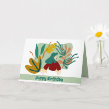 Happy birthday woman with matisse leaves.