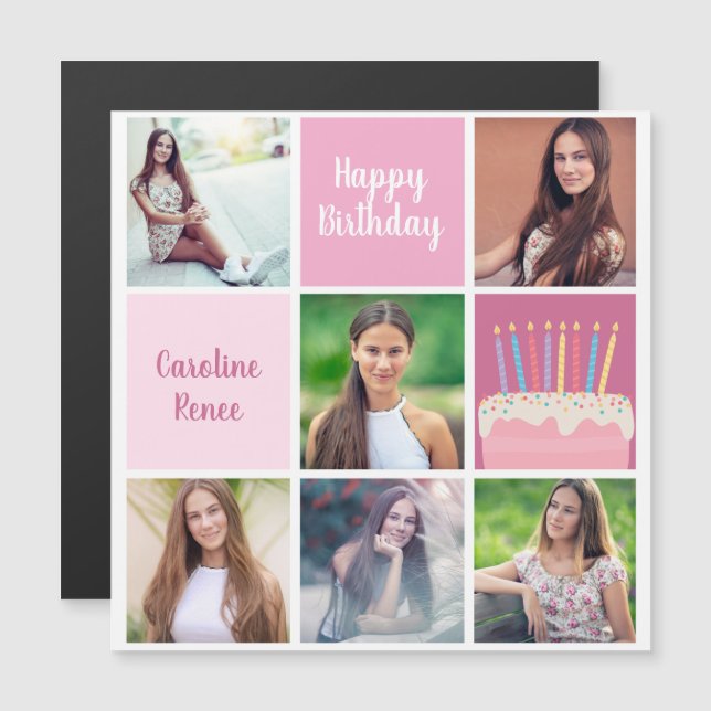 Happy Birthday Womens Photo Collage Magnetic Card (Front/Back)