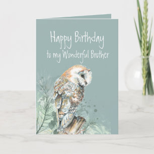 Happy Birthday Wonderful Brother Barn Owl Letterpress Thank You Card