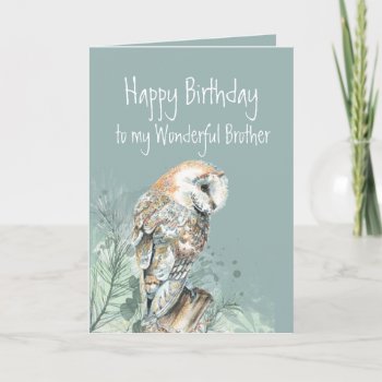 Happy Birthday Wonderful Brother Barn Owl  Thank You Card by countrymousestudio at Zazzle