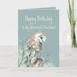 Happy Birthday Wonderful Huband Barn Owl Letterpress Thank You Card