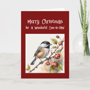 Happy Birthday Wonderful Son-in-law Chickadee Bird Holiday Card
