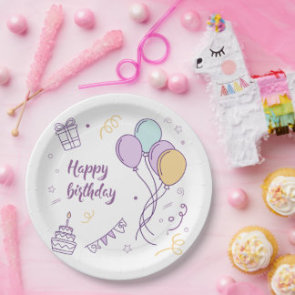 ✨ Happy Birthday Wonderland – Pastel Balloon Magic Paper Plates