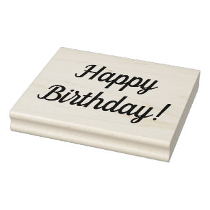 Happy Birthday Spiral Greeting Continuous Word Phrase Wood Rubber Stamp