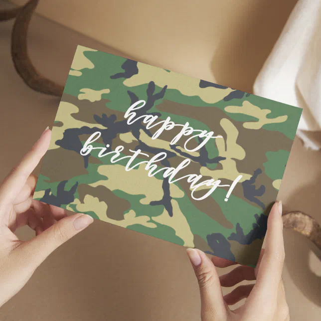 Happy Birthday Woodland Militairy Camo Print Postcard | Zazzle