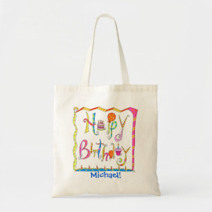 Happy Birthday Word Art Name Personalized Custom Tote Bag