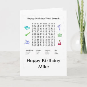 Happy Birthday Word Search Mike Card