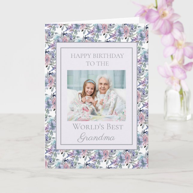 Happy Birthday World's Best Grandma Floral Photo Card (Orchid)