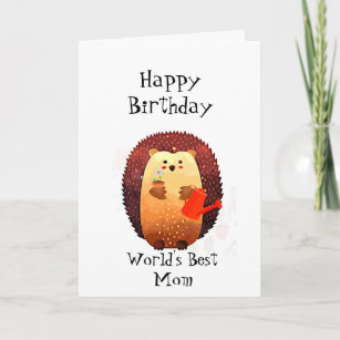 Happy Birthday World's Greatest Mom Hedgehoge cute Card