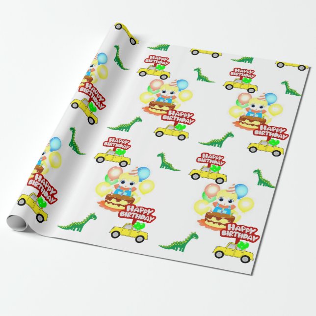 Happy Birthday Wrapping Paper Alligator (Unrolled)