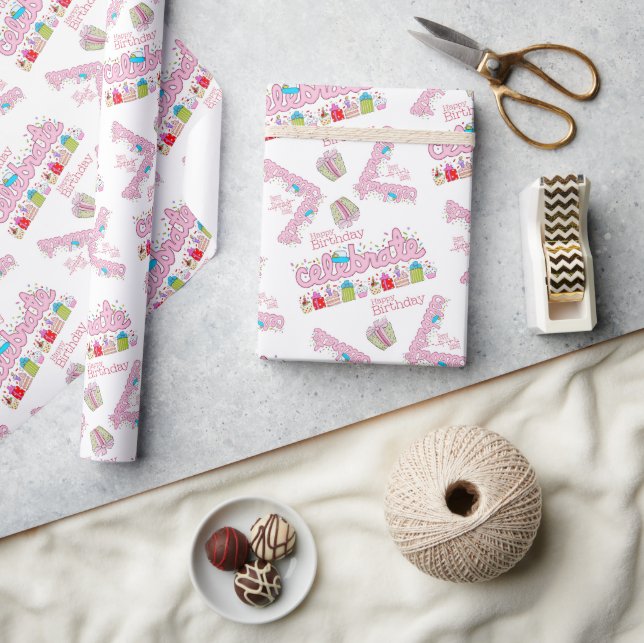 Happy Birthday Wrapping Paper Celebrate Pink  (Crafts)