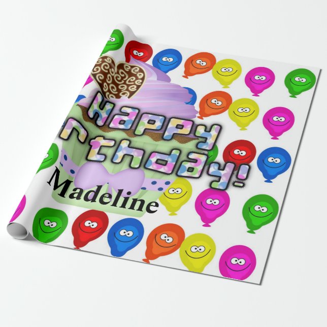 Happy Birthday Wrapping Paper Colorful Balloons (Unrolled)