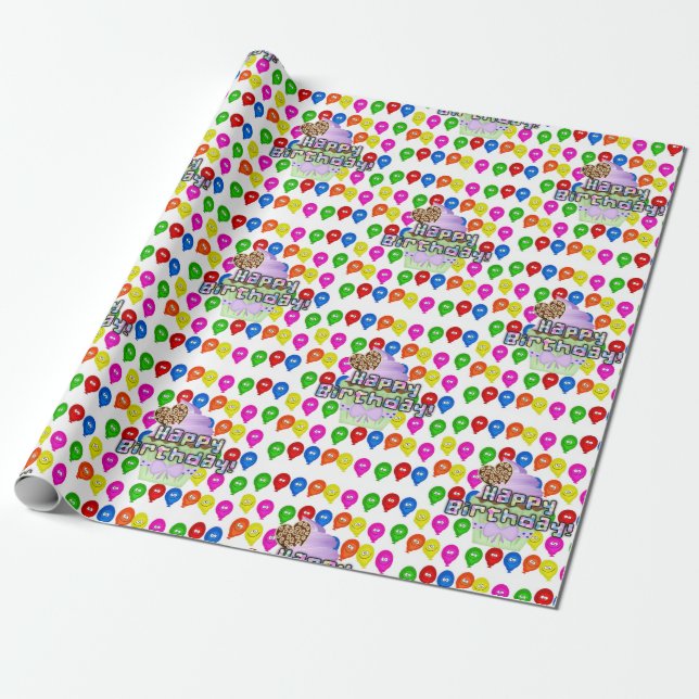 Happy Birthday Wrapping Paper Colorful Balloons (Unrolled)
