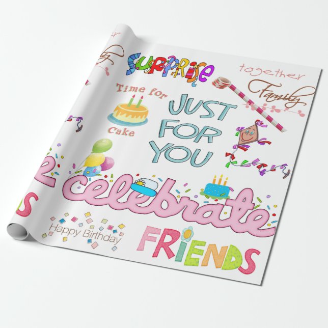 Happy Birthday Wrapping Paper Friends Family  (Unrolled)