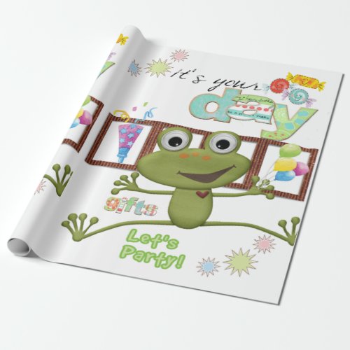 Happy Birthday Wrapping Paper Friends Family Frog