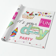 Happy Birthday Wrapping Paper FUN Cupcake