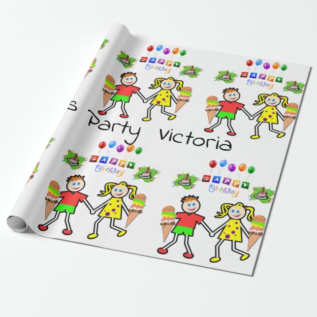 Happy Birthday Wrapping Paper Ice Cream (Unrolled)