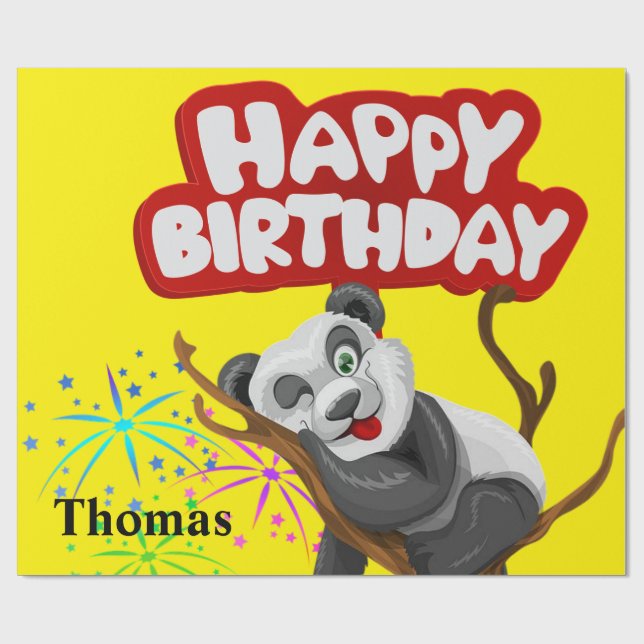 Happy Birthday Wrapping Paper Panda Bear (Flat)