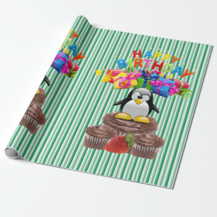 Happy Birthday Wrapping Paper Penguin