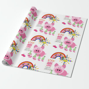 Happy Birthday Wrapping Paper Pink Pigs