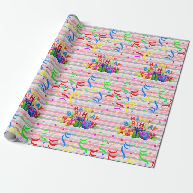 Happy Birthday Wrapping Paper Stripe (Unrolled)