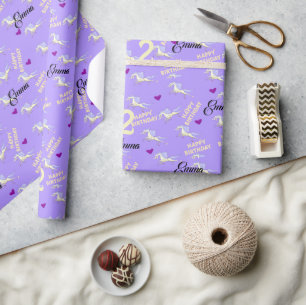 Happy Birthday Wrapping Paper Unicorn Purple 2yrs