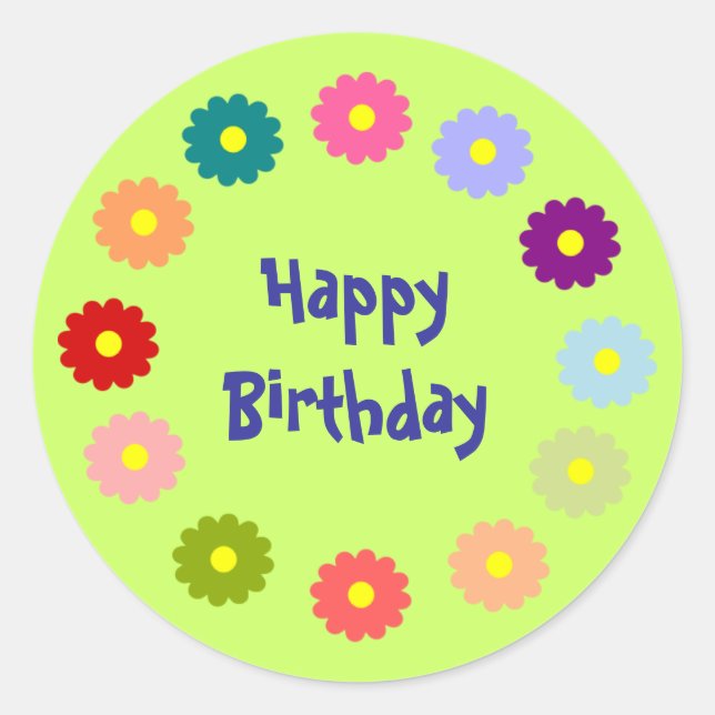 Happy Birthday wreath of flowers sticker (Front)