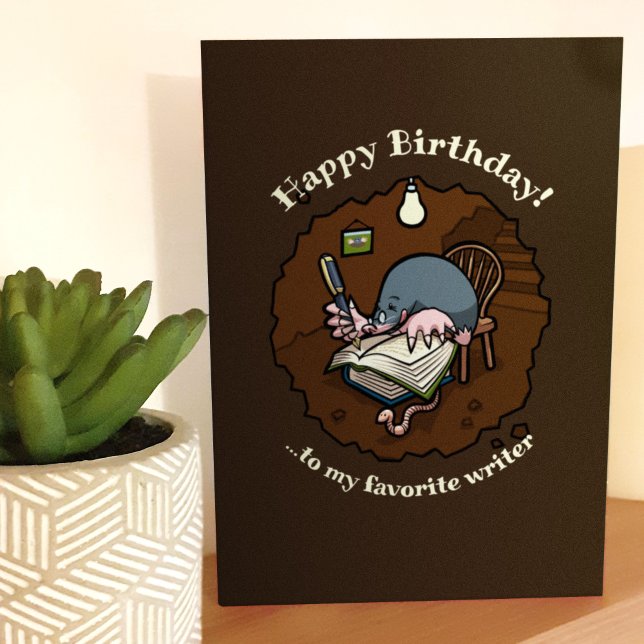 Happy Birthday Writer Cute Mole Writing Book Cards (Creator Uploaded)