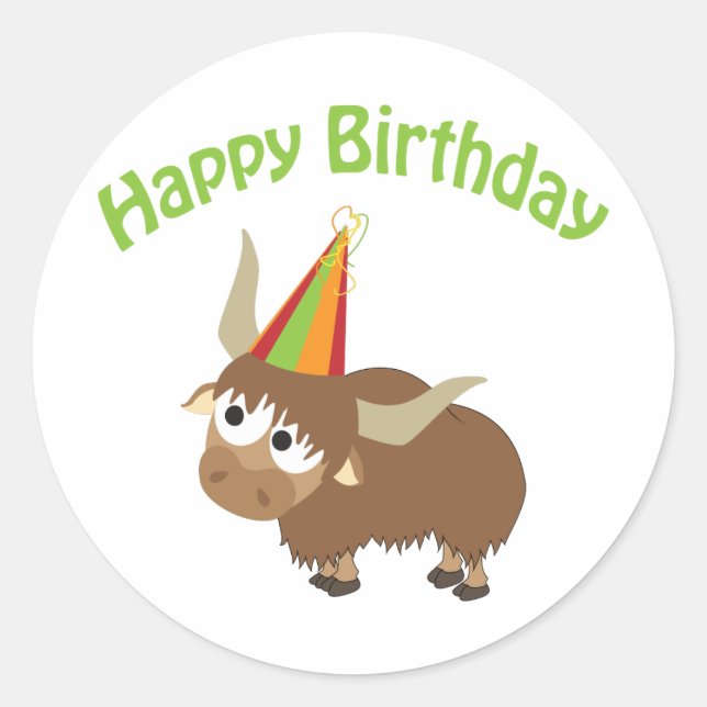 Happy Birthday Yak Classic Round Sticker (Front)