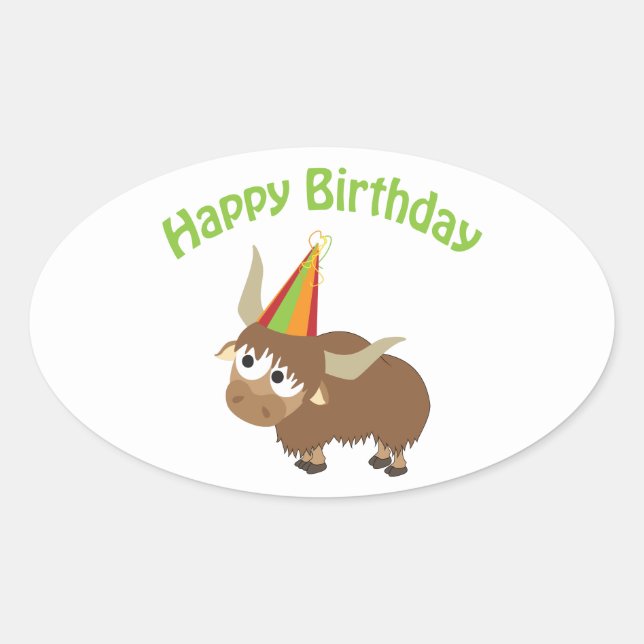 Happy Birthday Yak Oval Sticker (Front)