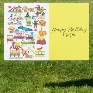 Happy Birthday Yard Sign Carnival Circus 