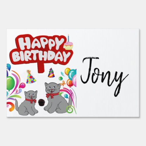 Happy Birthday Yard Sign Cats