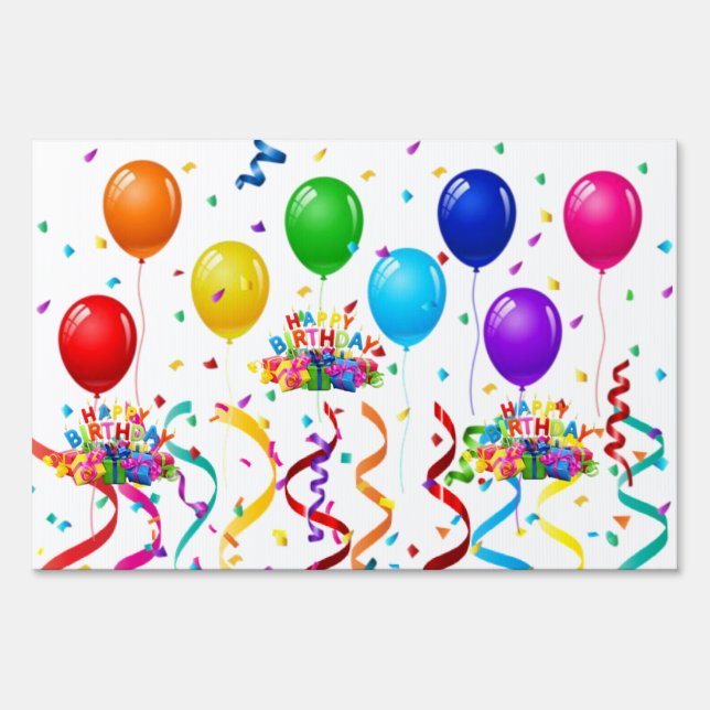 Happy Birthday Yard Sign Confetti Balloons (Front)