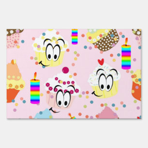 Happy Birthday Yard Sign Cupcake