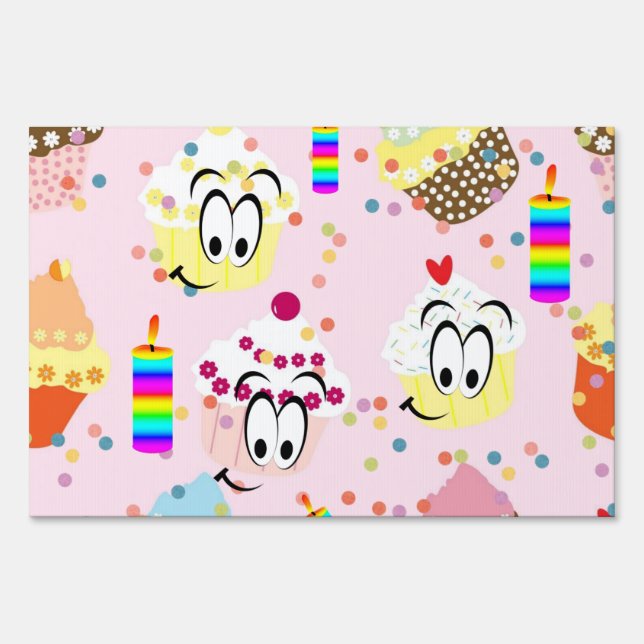 Happy Birthday Yard Sign Cupcake (Front)