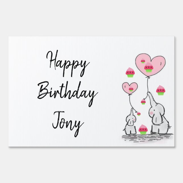 Happy Birthday Yard Sign Elephant (Back)